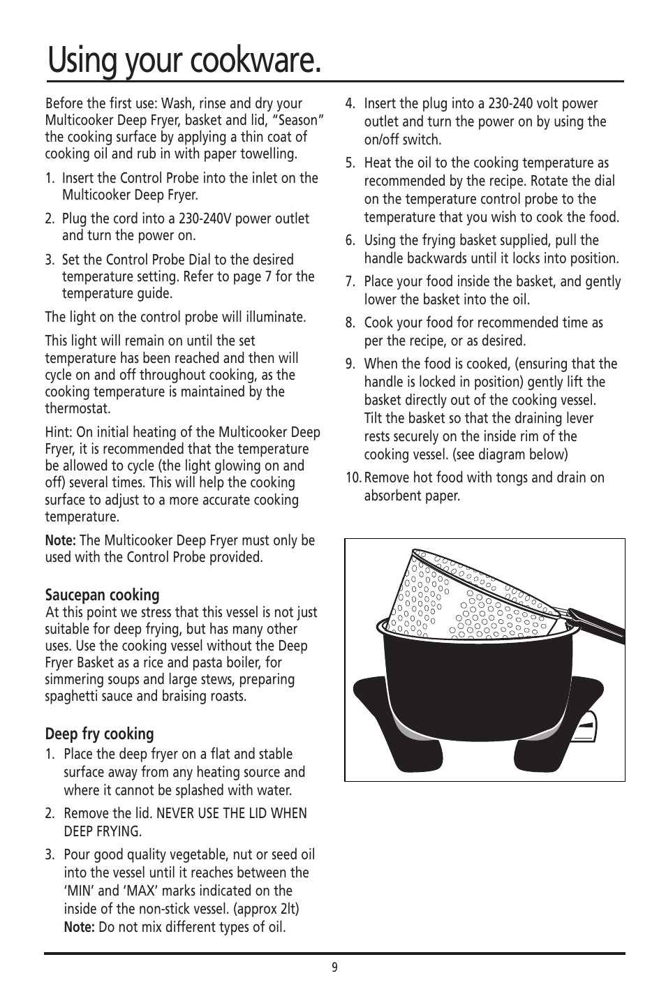Using your cookware | Sunbeam DF4400 User Manual | Page 9 / 36