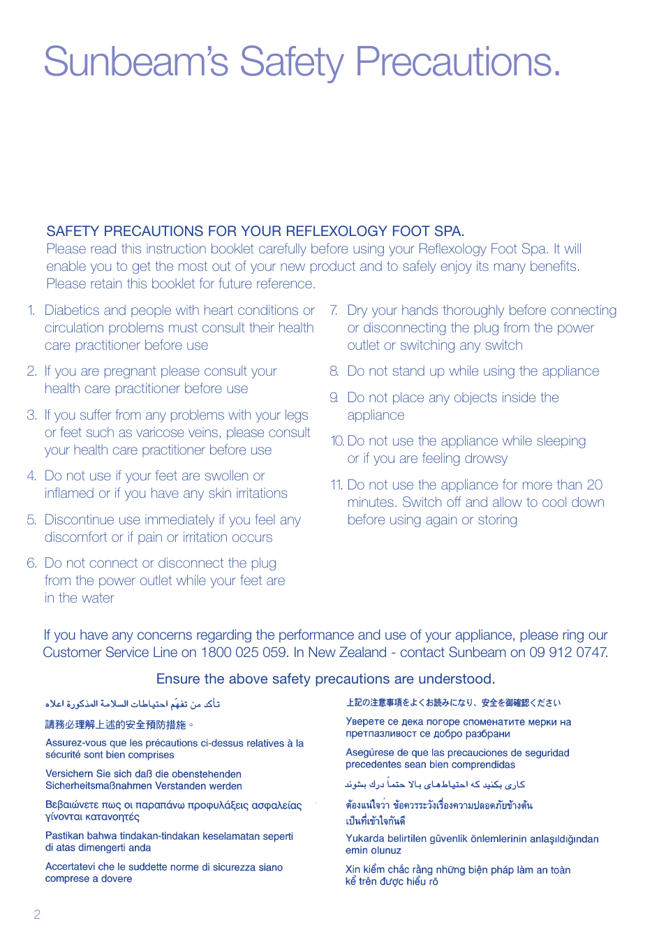 Sunbeam’s safety precautions | Sunbeam FB3500 User Manual | Page 4 / 12