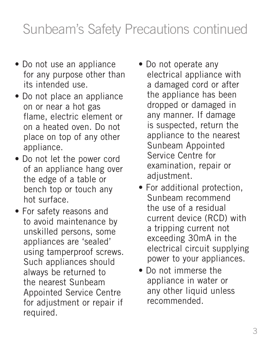 Sunbeam’s safety precautions continued | Sunbeam WD5810 User Manual | Page 5 / 12