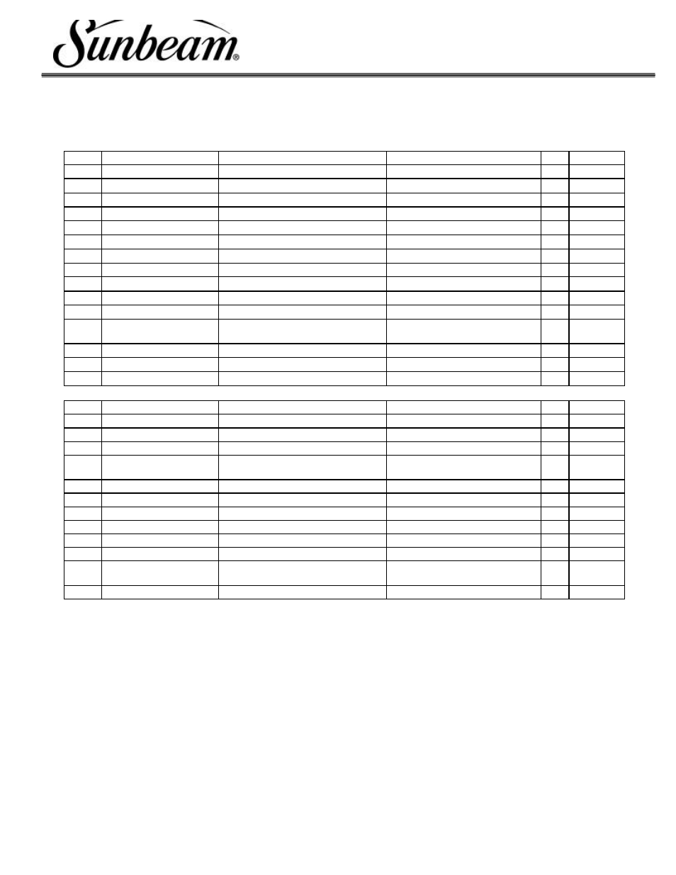 Parts list | Sunbeam P2203 User Manual | Page 4 / 11