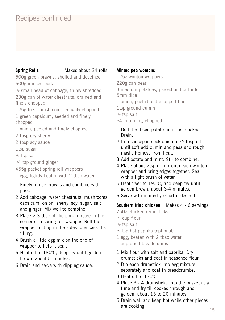 Recipes continued | Sunbeam DF5200S User Manual | Page 17 / 24