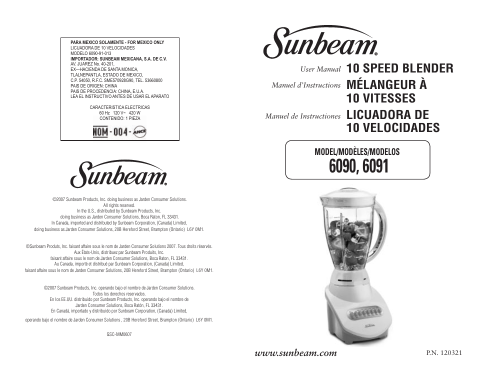Model/modèles/modelos | Sunbeam 6091 User Manual | Page 2 / 17