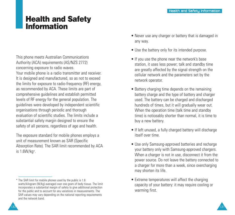 Health and safety information, Precautions when using batteries | Samsung SCH N391 User Manual | Page 66 / 75