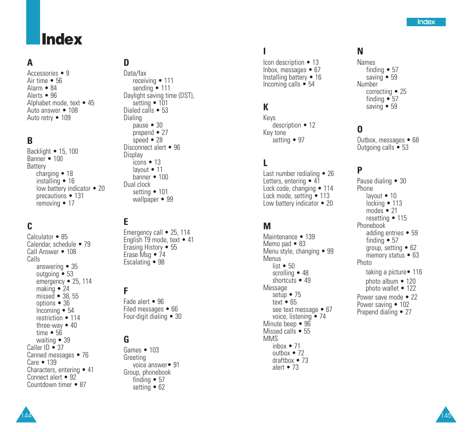 Index | Samsung SCH N391 User Manual | Page 73 / 75