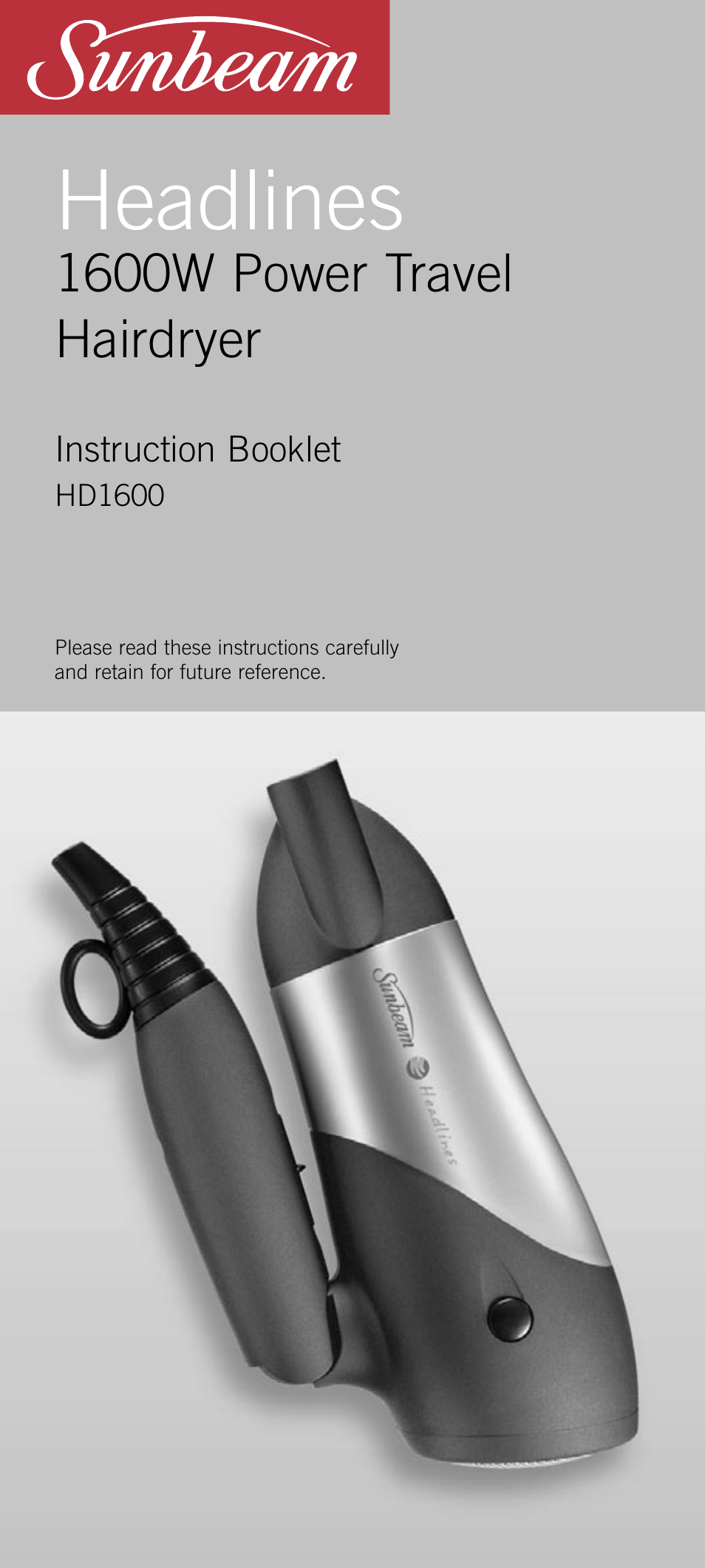 Sunbeam HD1600 User Manual | 9 pages