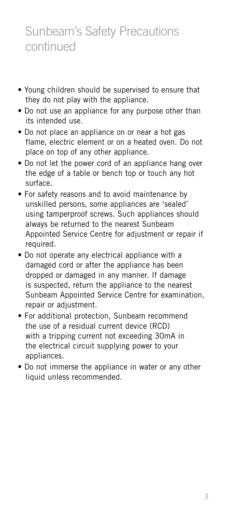 Sunbeam’s safety precautions continued | Sunbeam HD1600 User Manual | Page 4 / 9