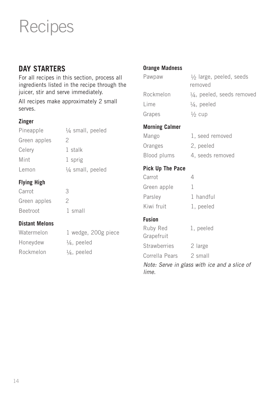 Recipes, Day starters | Sunbeam JE7600 User Manual | Page 16 / 24