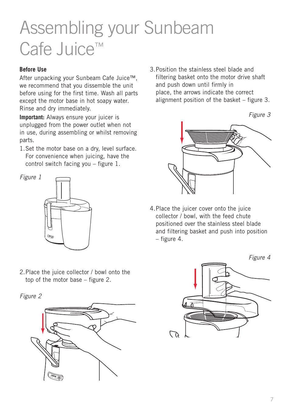 Assembling your sunbeam cafe juice | Sunbeam JE7600 User Manual | Page 9 / 24