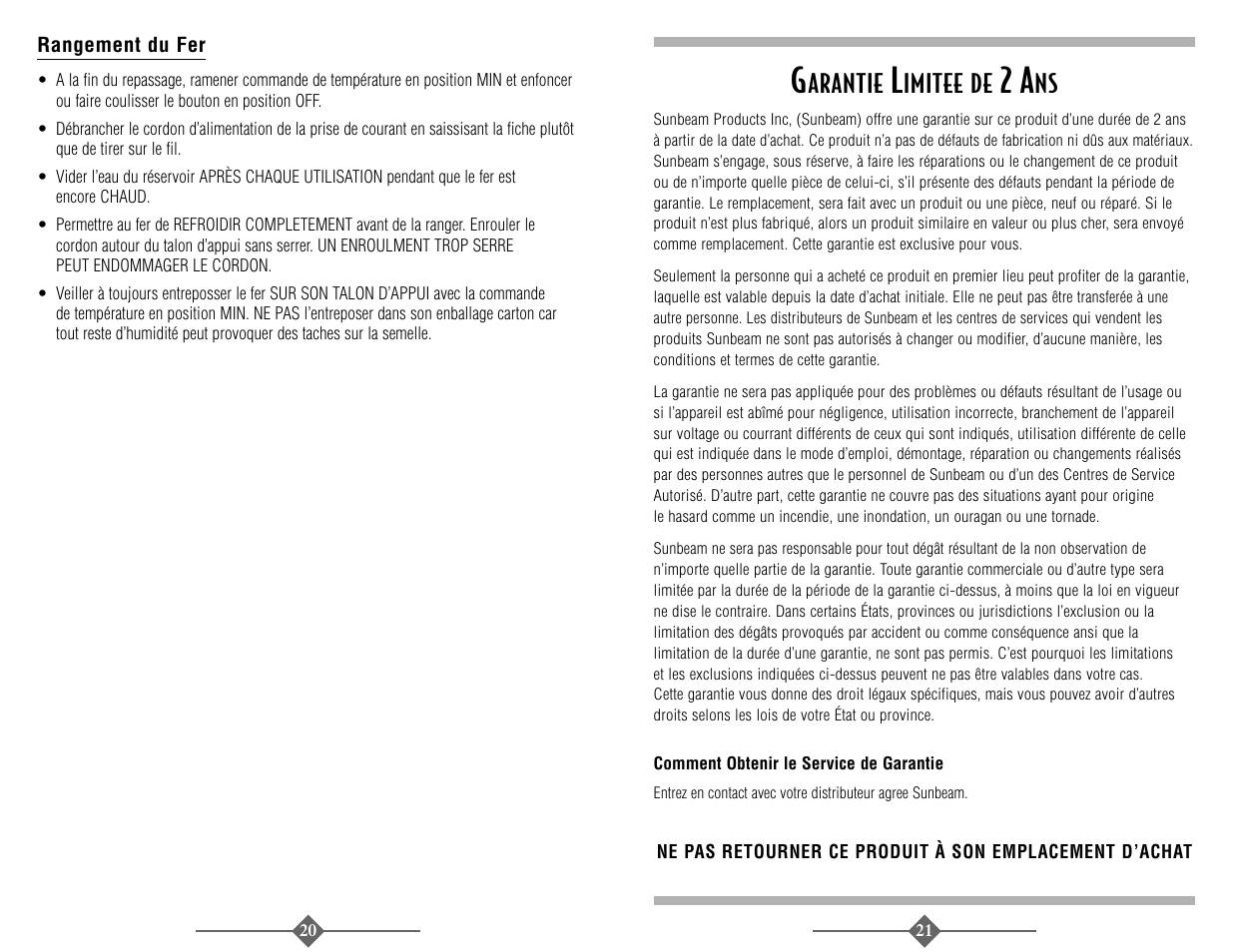 Arantie, Imitee de | Sunbeam 3945 User Manual | Page 11 / 22