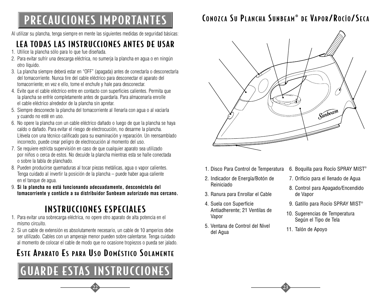 Instrucciones especiales, Le a todas l as instrucciones antes de usar | Sunbeam 3945 User Manual | Page 12 / 22