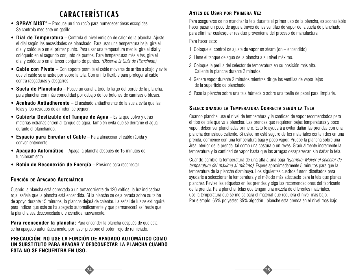 Características | Sunbeam 3945 User Manual | Page 13 / 22
