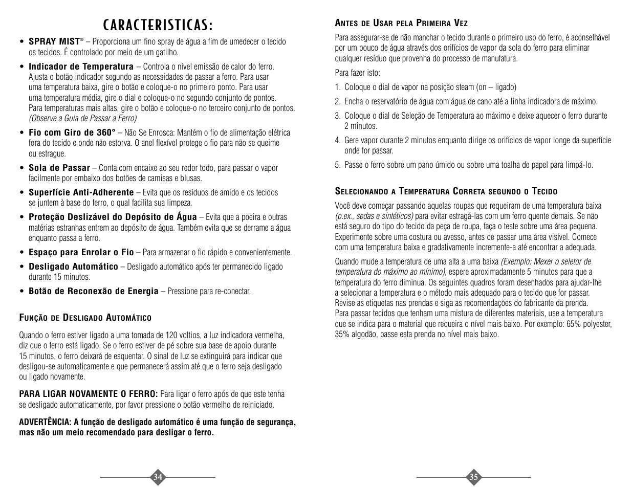 Caracteristicas | Sunbeam 3945 User Manual | Page 18 / 22