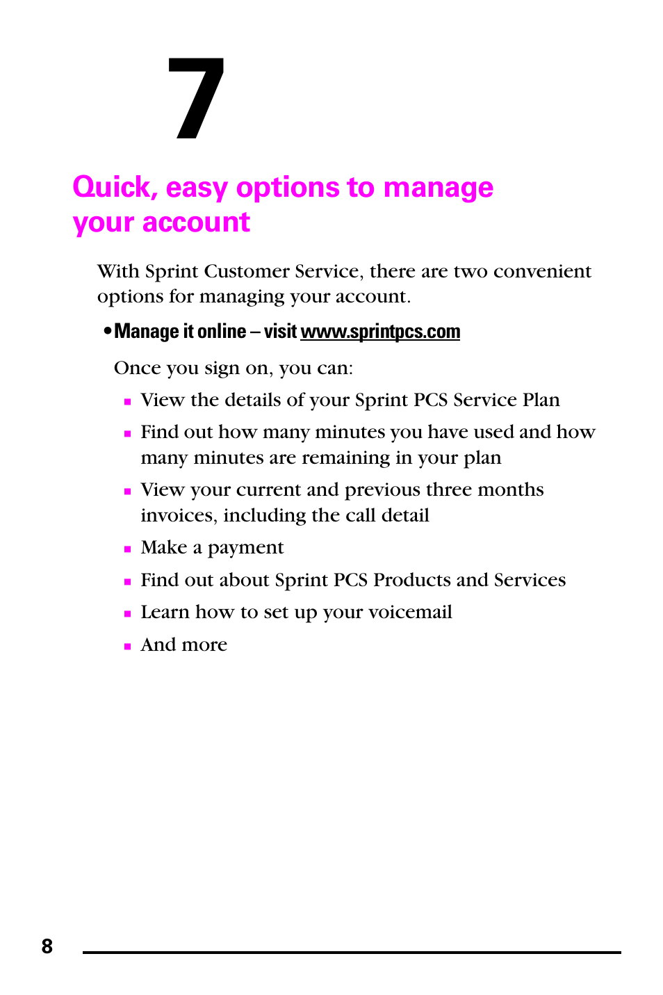 Quick, easy options to manage your account | Samsung PM-A740 User Manual | Page 16 / 94