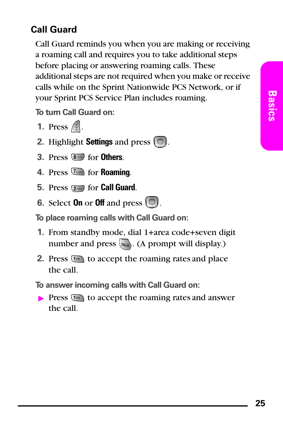 Call guard, Basics | Samsung PM-A740 User Manual | Page 33 / 94