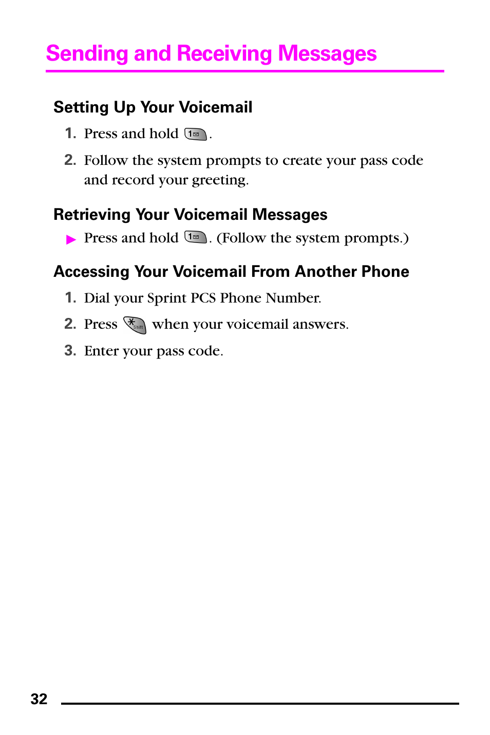 Setting up your voicemail, Retrieving your voicemail messages, Accessing your voicemail from another phone | Sending and receiving messages | Samsung PM-A740 User Manual | Page 40 / 94