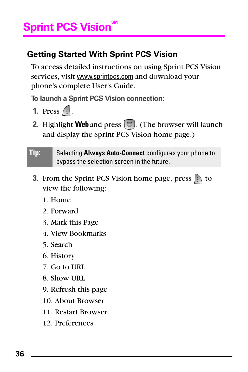 Getting started with sprint pcs vision, Sprint pcs vision | Samsung PM-A740 User Manual | Page 44 / 94