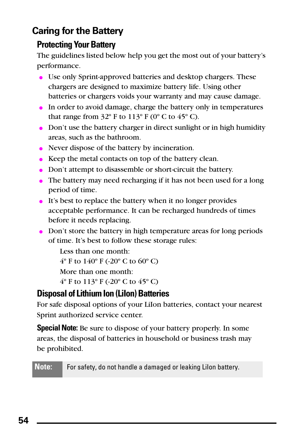 Caring for the battery, Protecting your battery, Disposal of lithium ion (liion) batteries | Samsung PM-A740 User Manual | Page 62 / 94