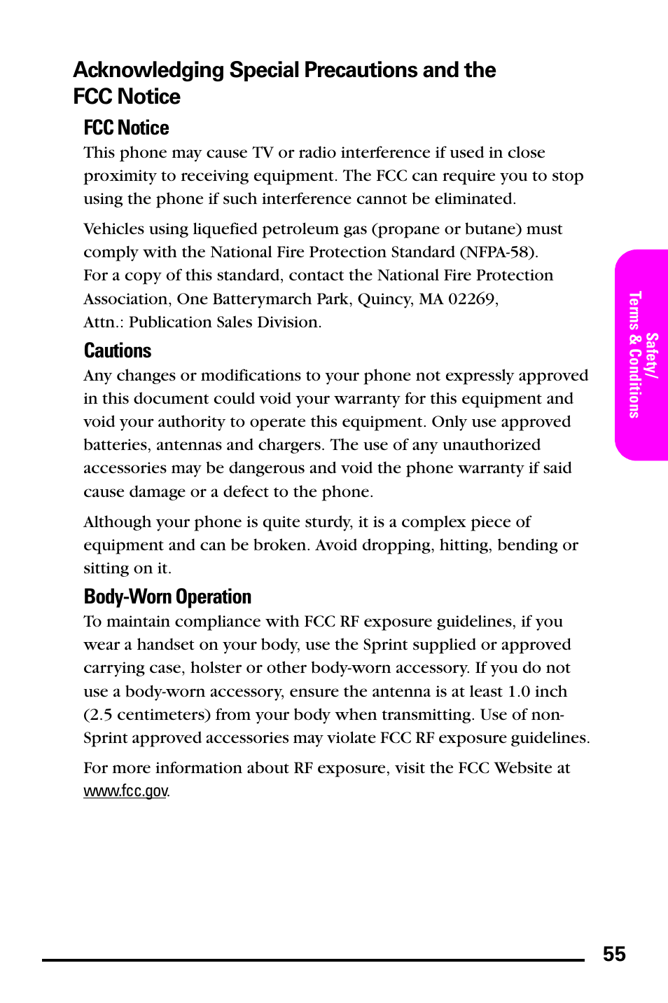 Fcc notice, Cautions, Body-worn operation | Samsung PM-A740 User Manual | Page 63 / 94