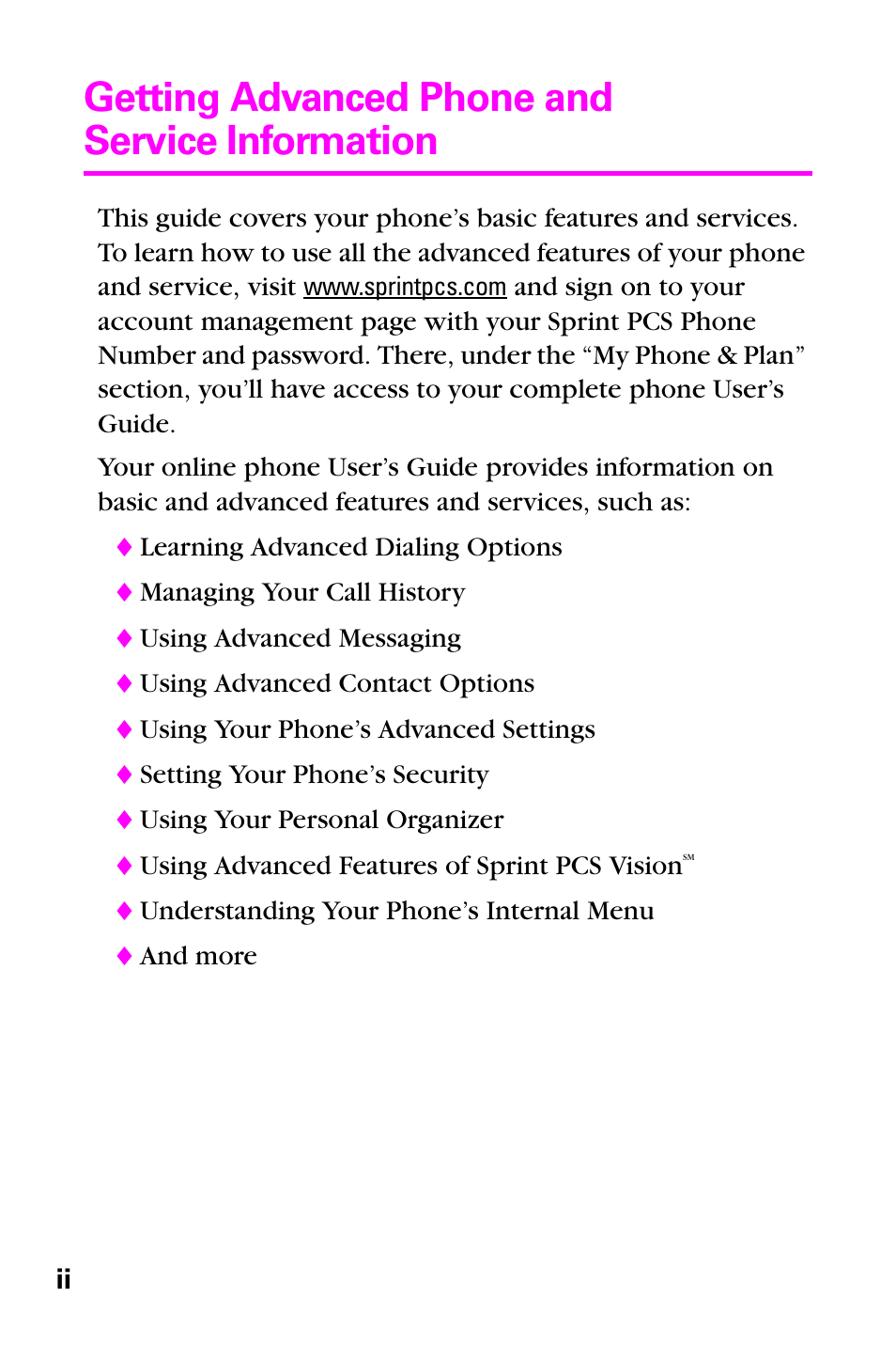Getting advanced phone and service information | Samsung PM-A740 User Manual | Page 8 / 94