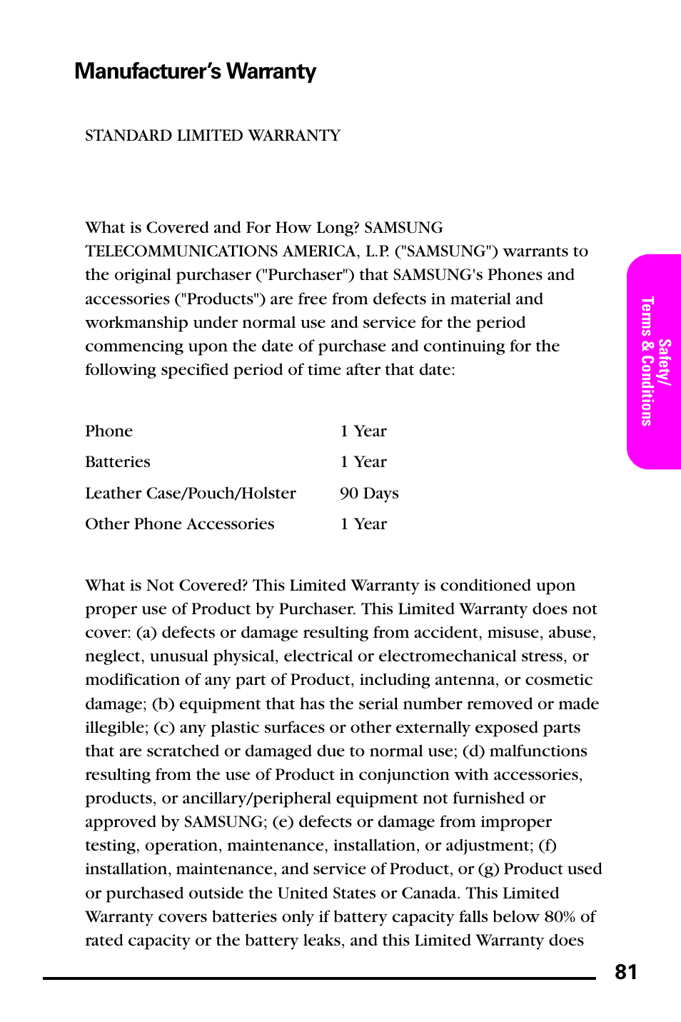 Manufacturer’s warranty | Samsung PM-A740 User Manual | Page 89 / 94