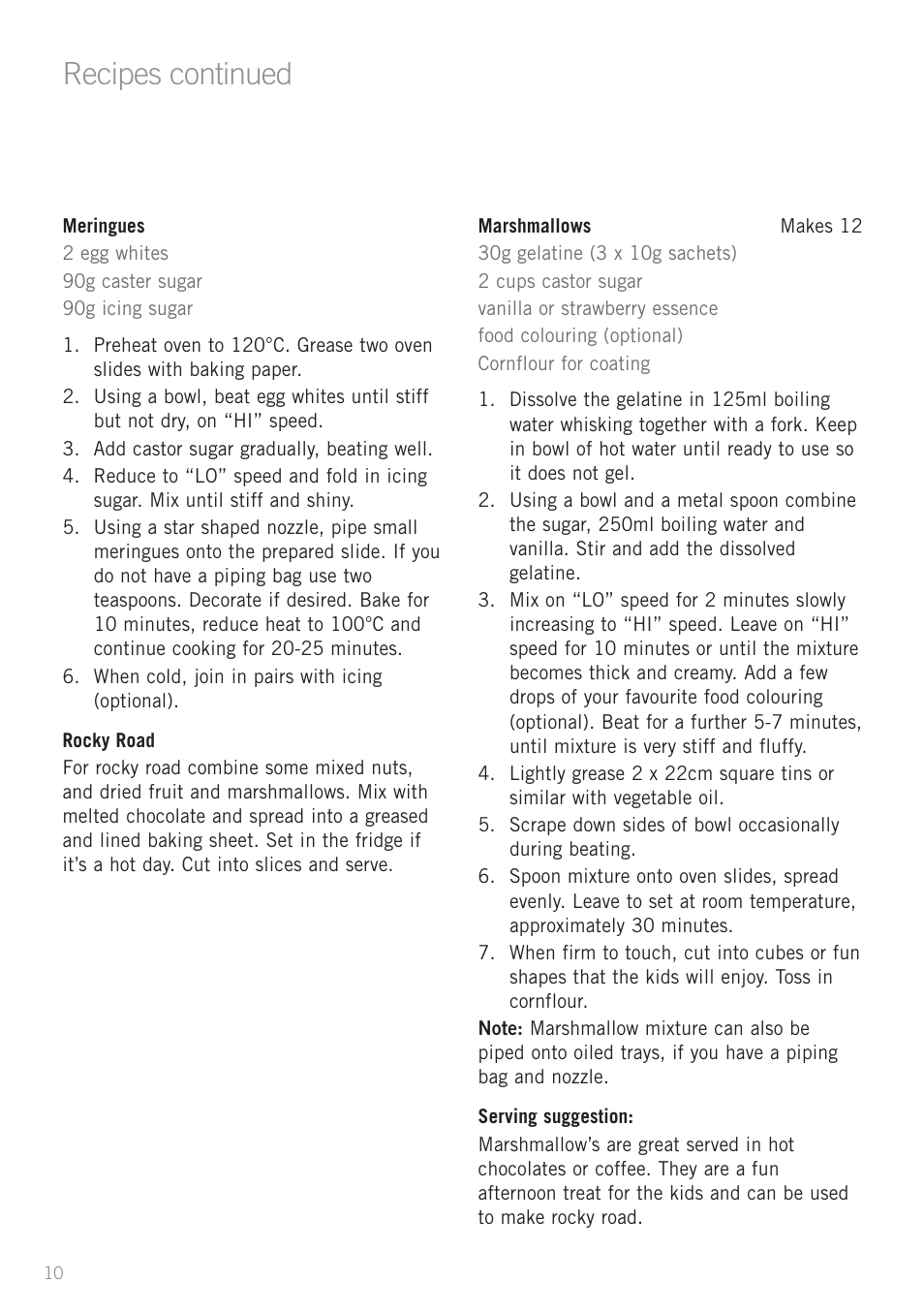 Recipes continued | Sunbeam JM5900 User Manual | Page 12 / 18