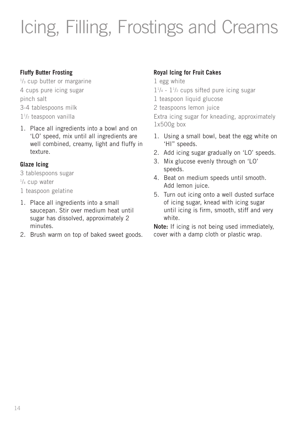 Icing, filling, frostings and creams | Sunbeam JM5900 User Manual | Page 16 / 18