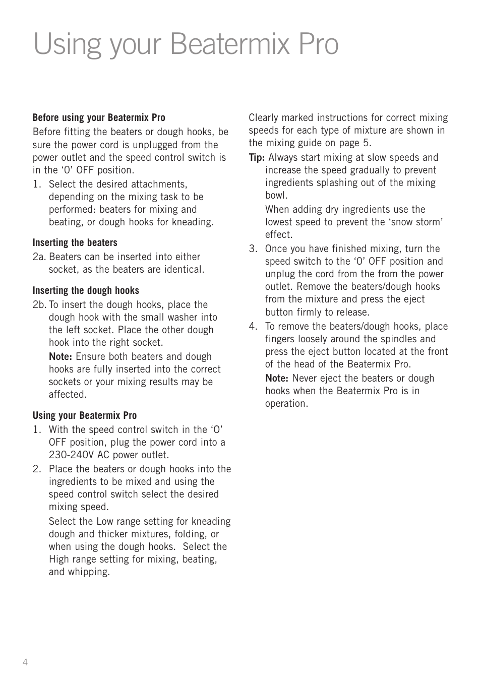 Using your beatermix pro | Sunbeam JM5900 User Manual | Page 6 / 18