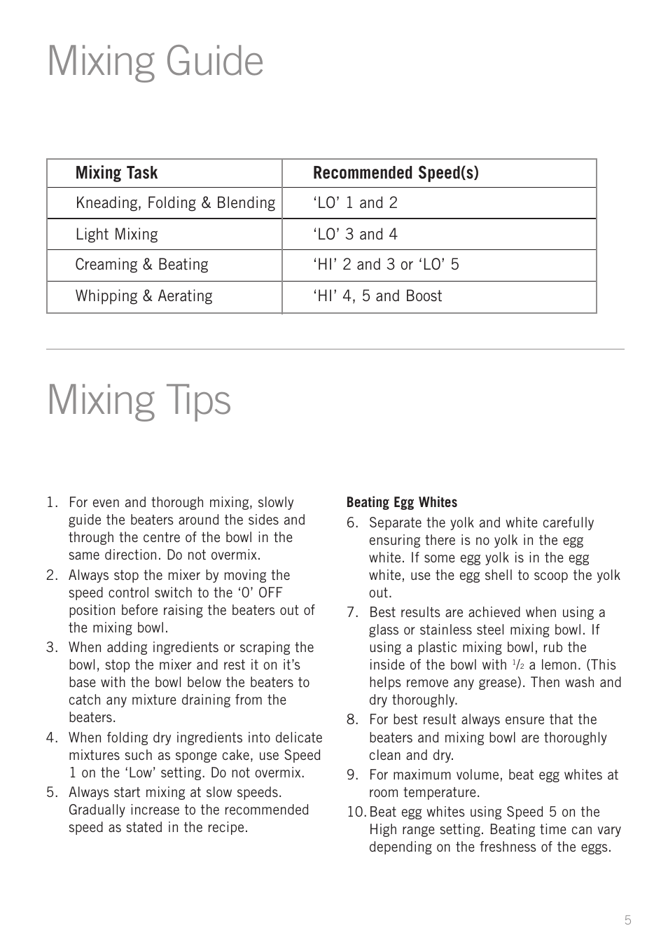 Mixing guide, Mixing tips | Sunbeam JM5900 User Manual | Page 7 / 18