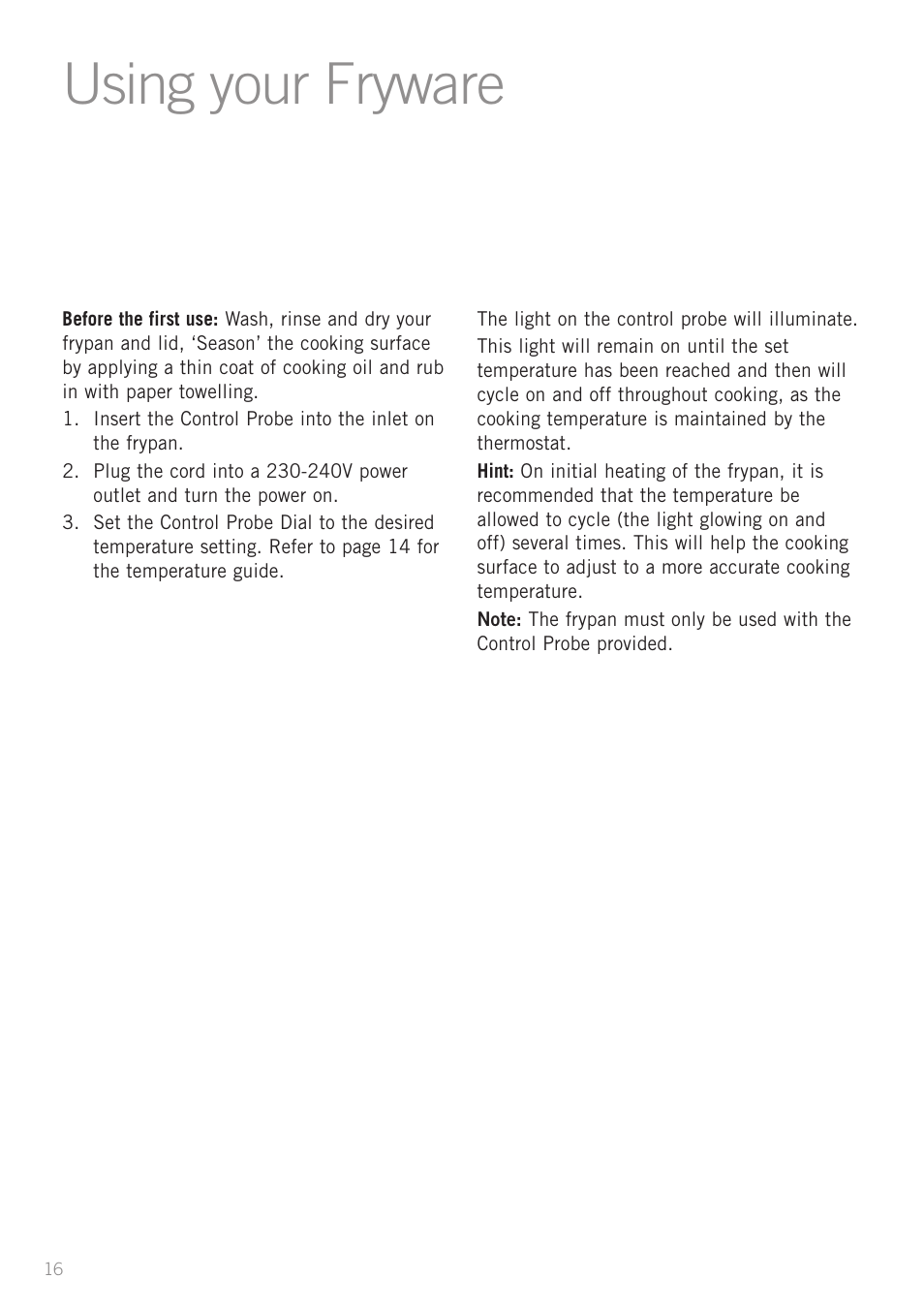 Using your fryware | Sunbeam FP5500 User Manual | Page 18 / 44