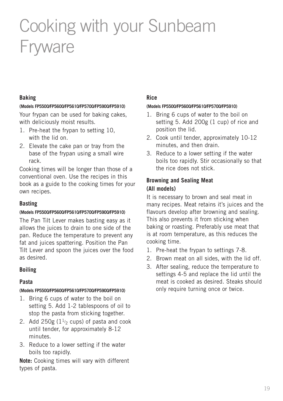 Cooking with your sunbeam fryware | Sunbeam FP5500 User Manual | Page 21 / 44