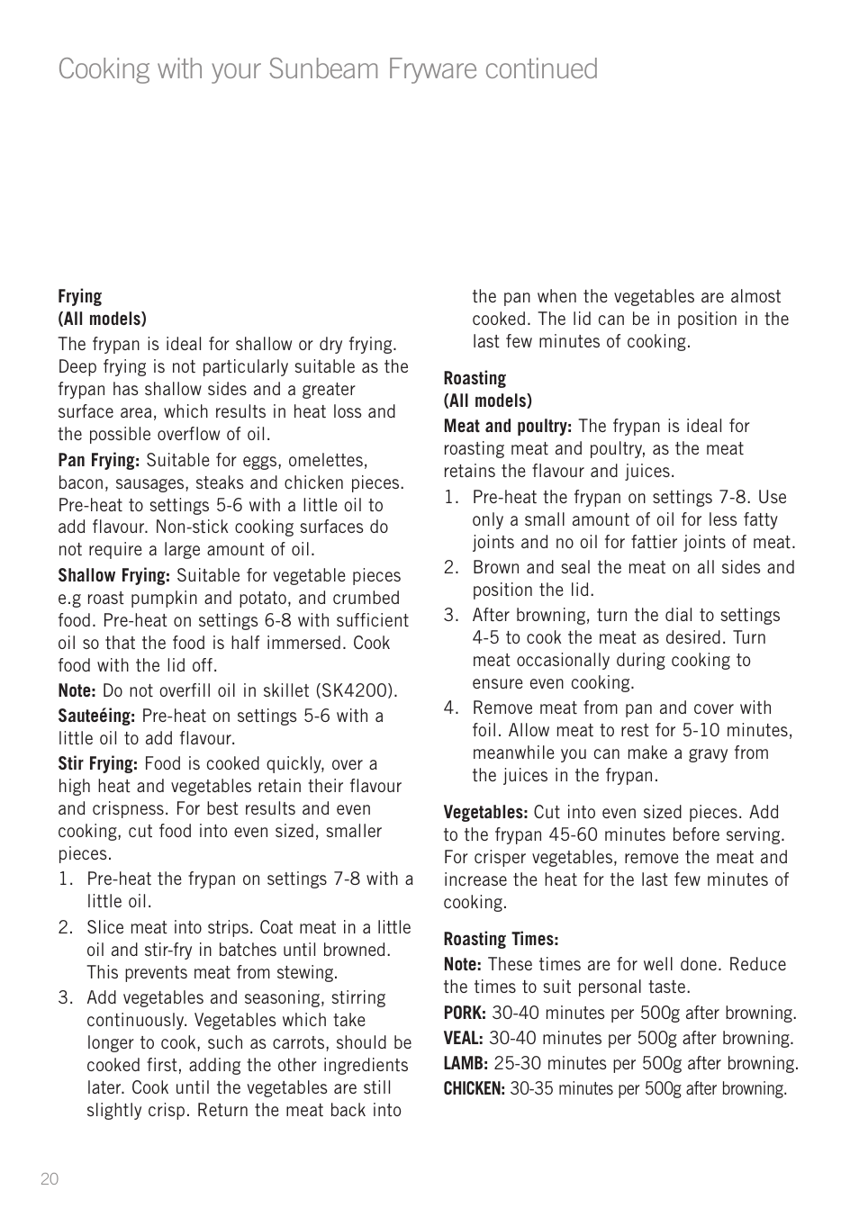 Cooking with your sunbeam fryware continued | Sunbeam FP5500 User Manual | Page 22 / 44