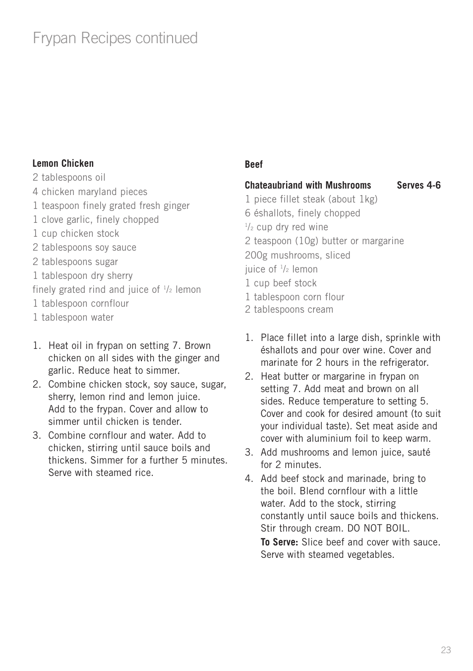 Frypan recipes continued | Sunbeam FP5500 User Manual | Page 25 / 44