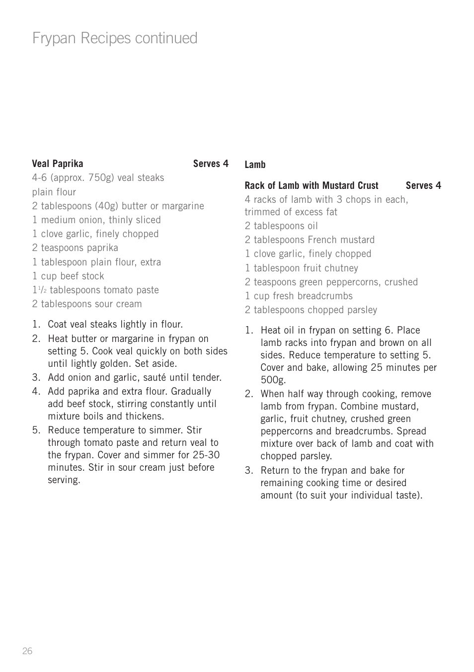 Frypan recipes continued | Sunbeam FP5500 User Manual | Page 28 / 44