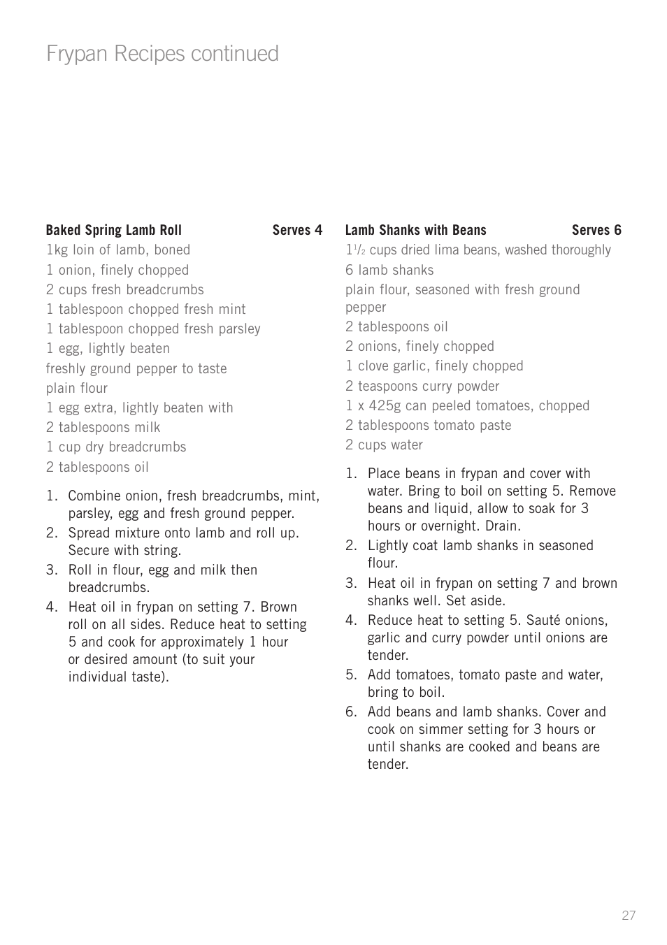 Frypan recipes continued | Sunbeam FP5500 User Manual | Page 29 / 44