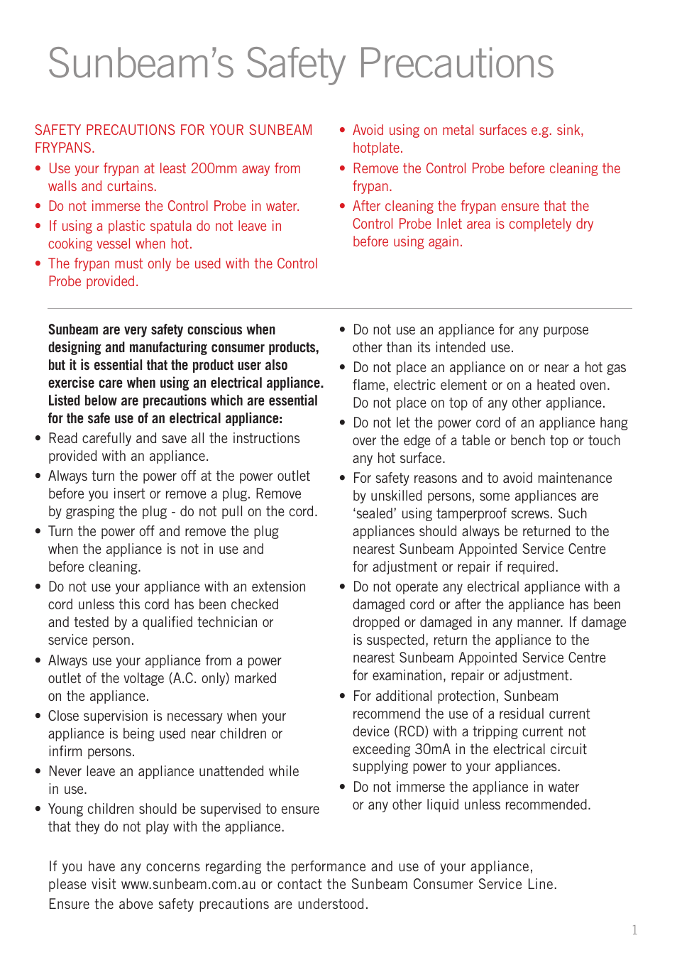 Sunbeam’s safety precautions | Sunbeam FP5500 User Manual | Page 3 / 44