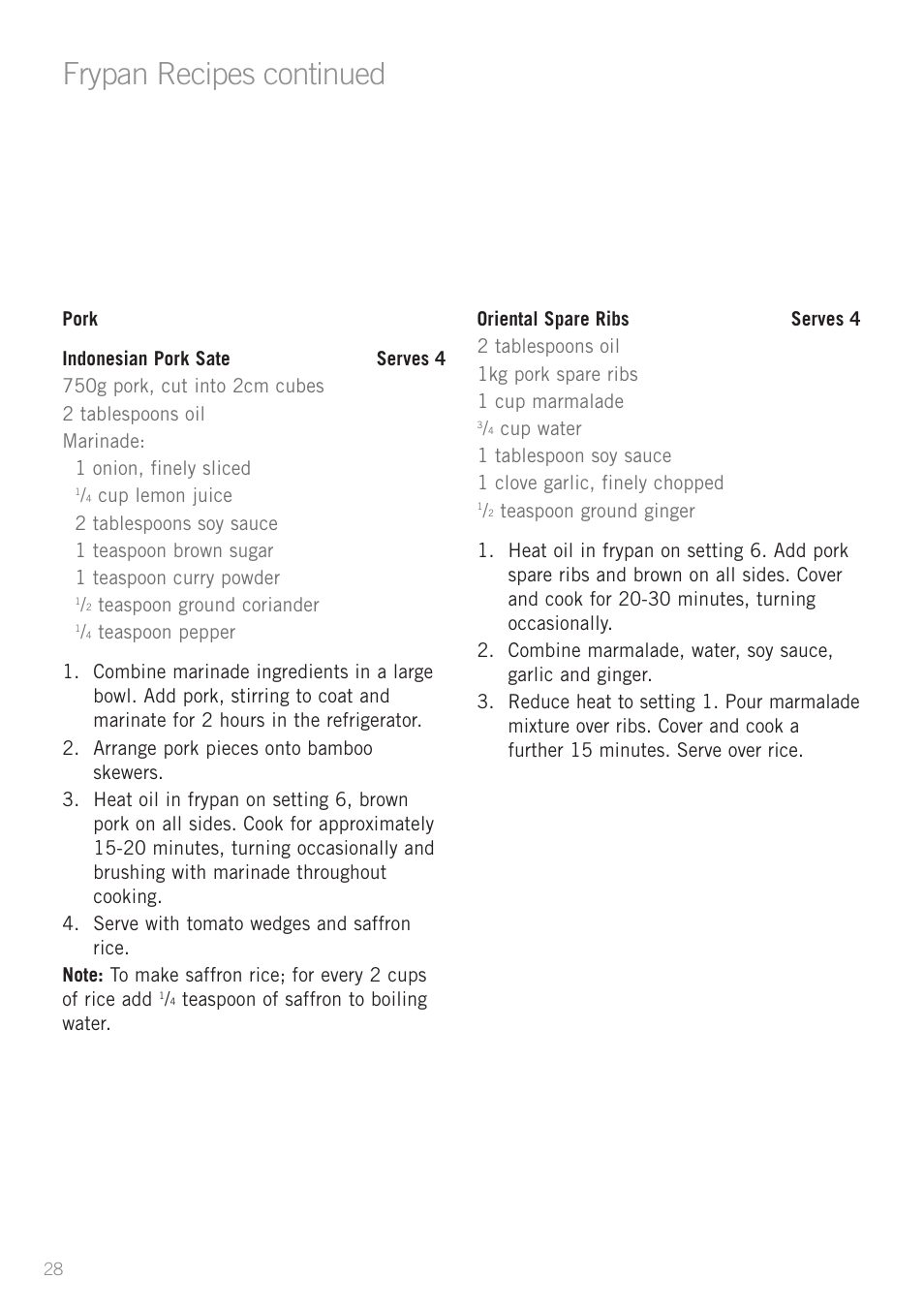 Frypan recipes continued | Sunbeam FP5500 User Manual | Page 30 / 44