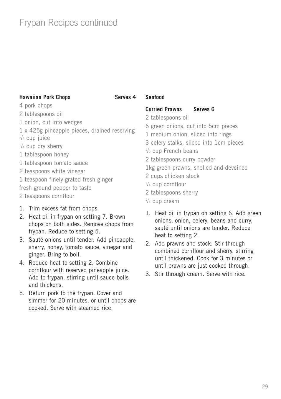 Frypan recipes continued | Sunbeam FP5500 User Manual | Page 31 / 44