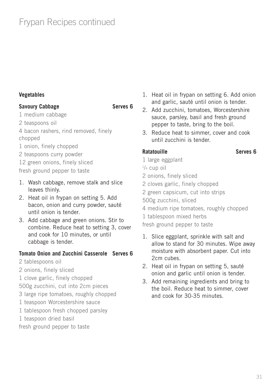 Frypan recipes continued | Sunbeam FP5500 User Manual | Page 33 / 44