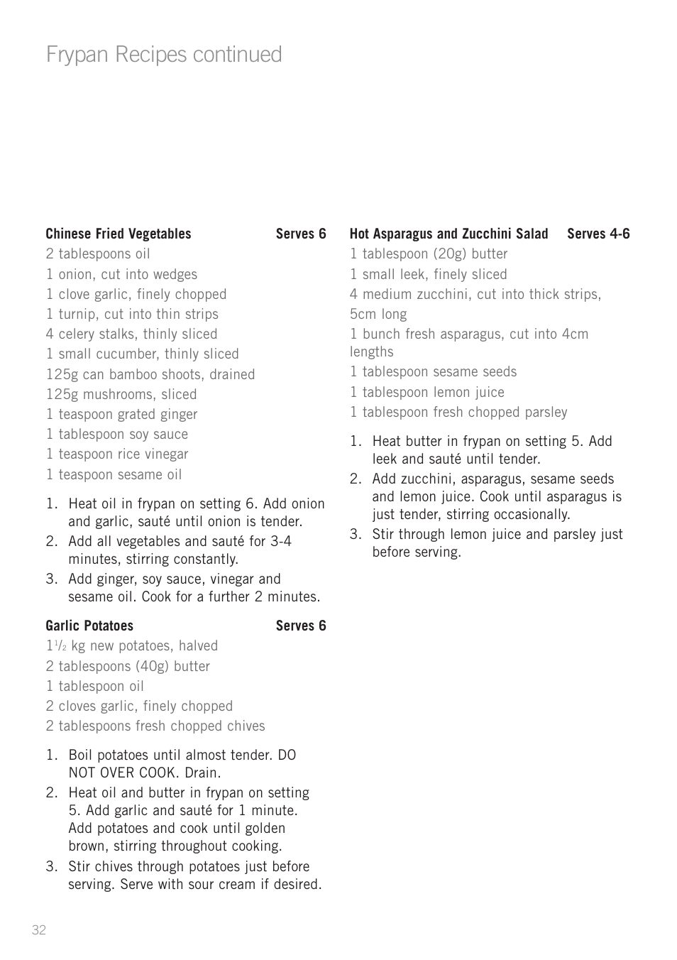 Frypan recipes continued | Sunbeam FP5500 User Manual | Page 34 / 44