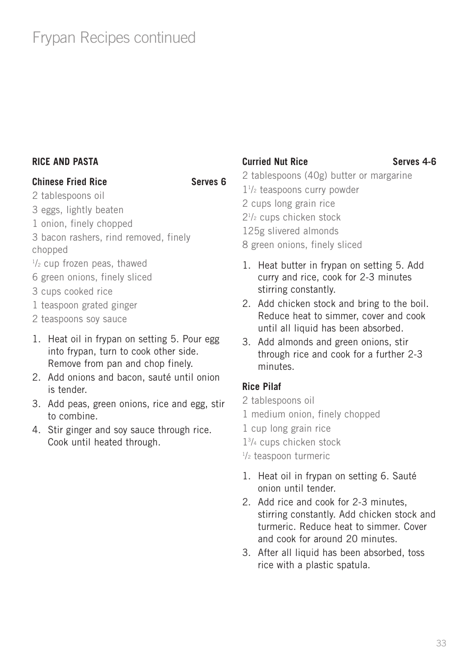 Frypan recipes continued | Sunbeam FP5500 User Manual | Page 35 / 44