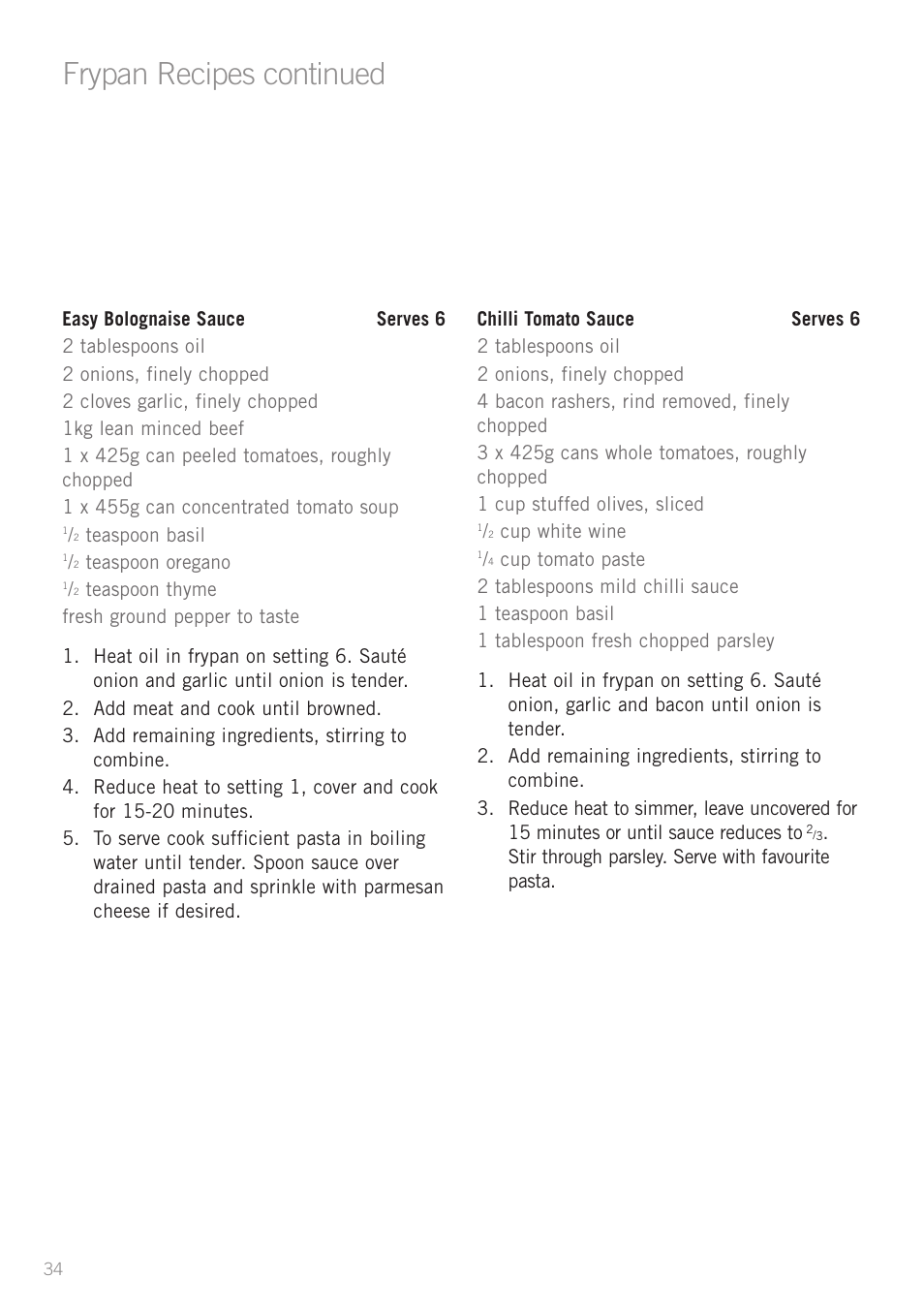 Frypan recipes continued | Sunbeam FP5500 User Manual | Page 36 / 44
