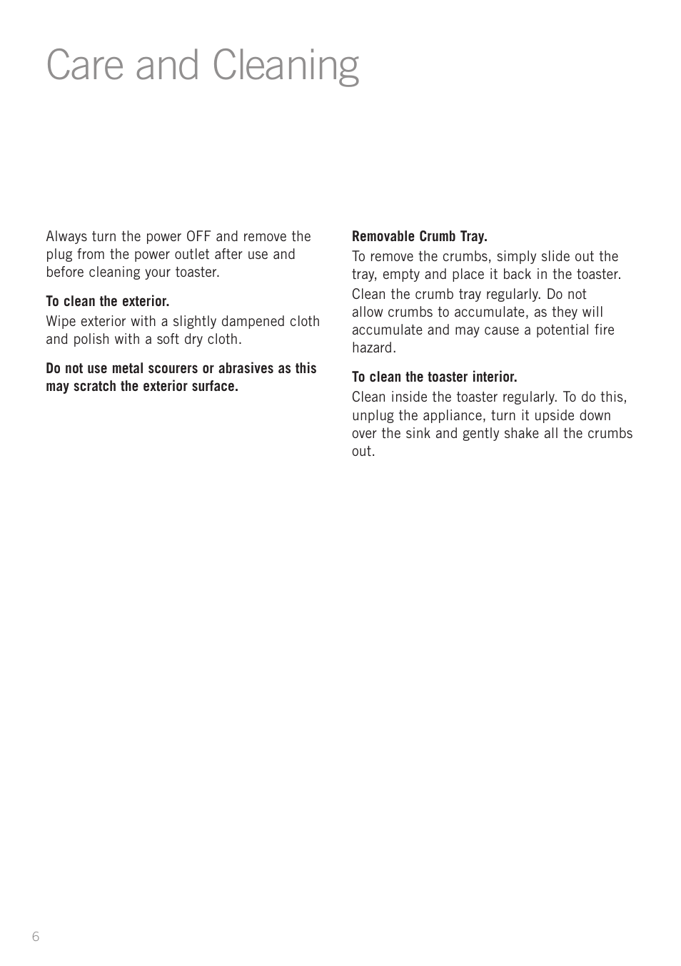 Care and cleaning | Sunbeam TA6450 User Manual | Page 8 / 10