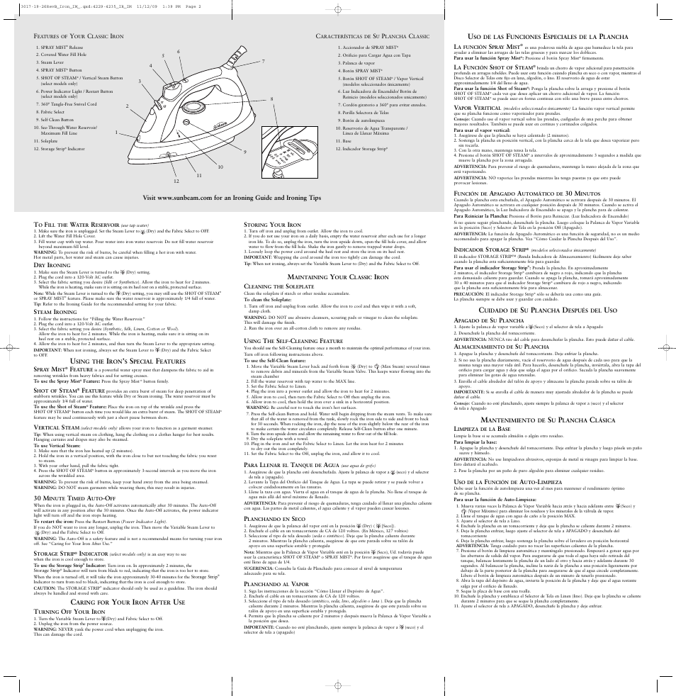 Sunbeam 3019 User Manual | Page 2 / 2