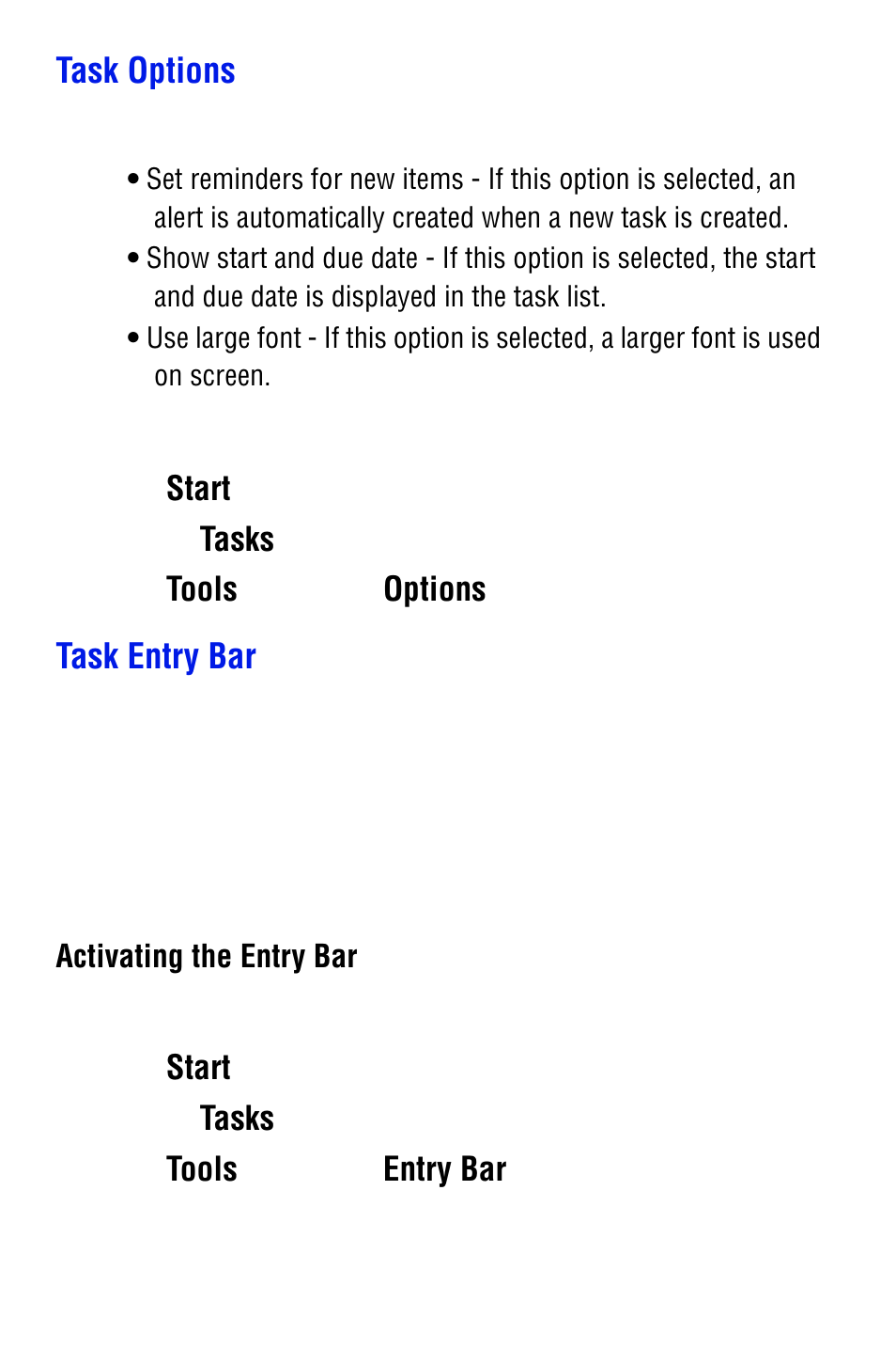 Task options, Task entry bar | Samsung SPH i700 User Manual | Page 106 / 186