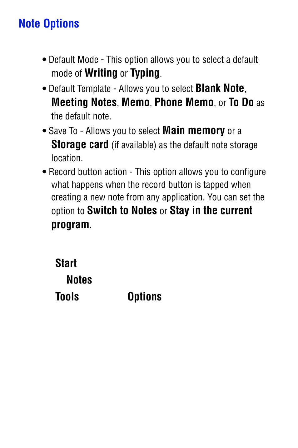 Note options | Samsung SPH i700 User Manual | Page 113 / 186