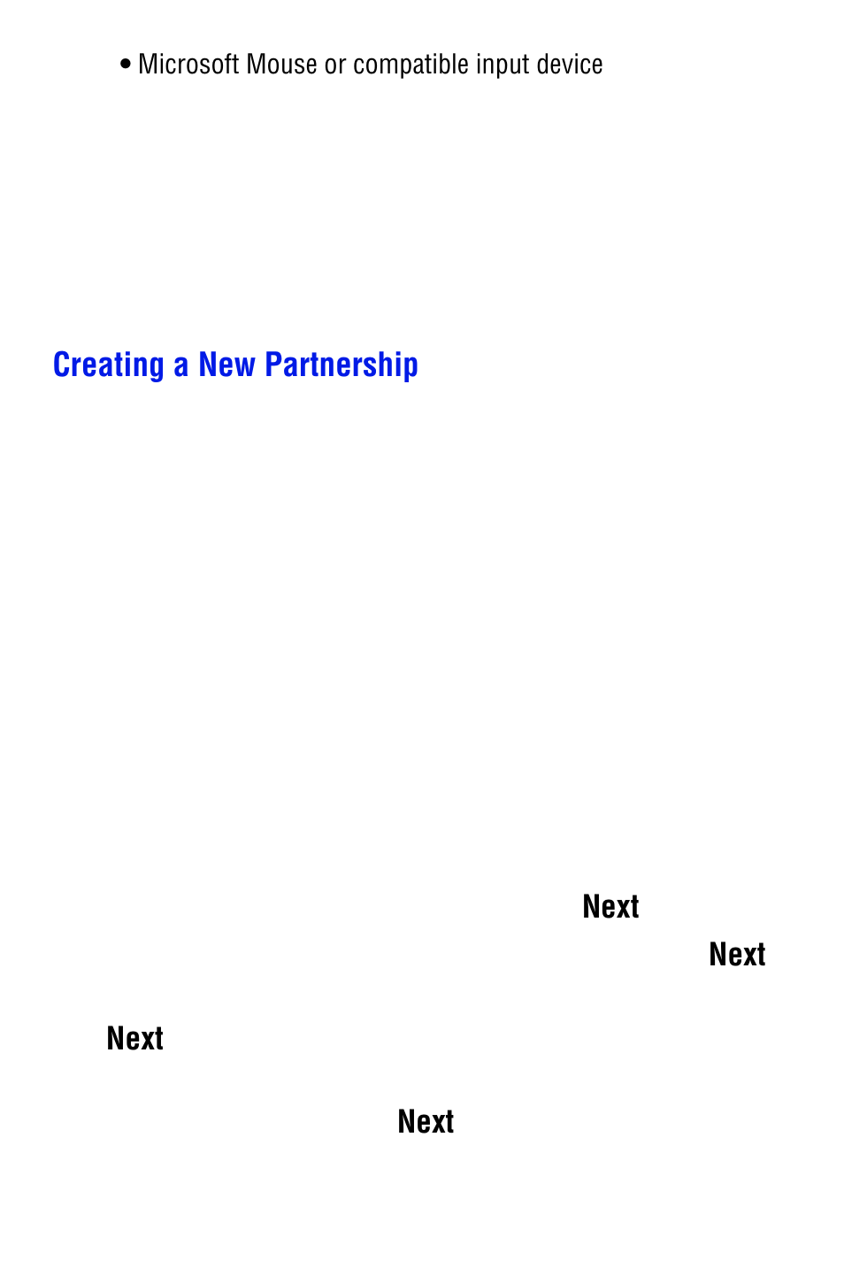 Creating a new partnership, Next | Samsung SPH i700 User Manual | Page 116 / 186