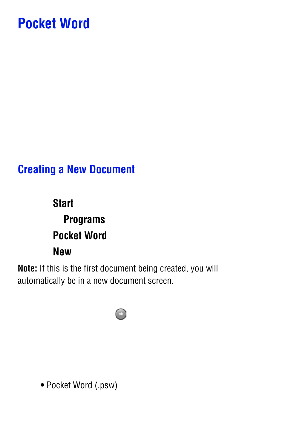 Pocket word, Creating a new document | Samsung SPH i700 User Manual | Page 120 / 186