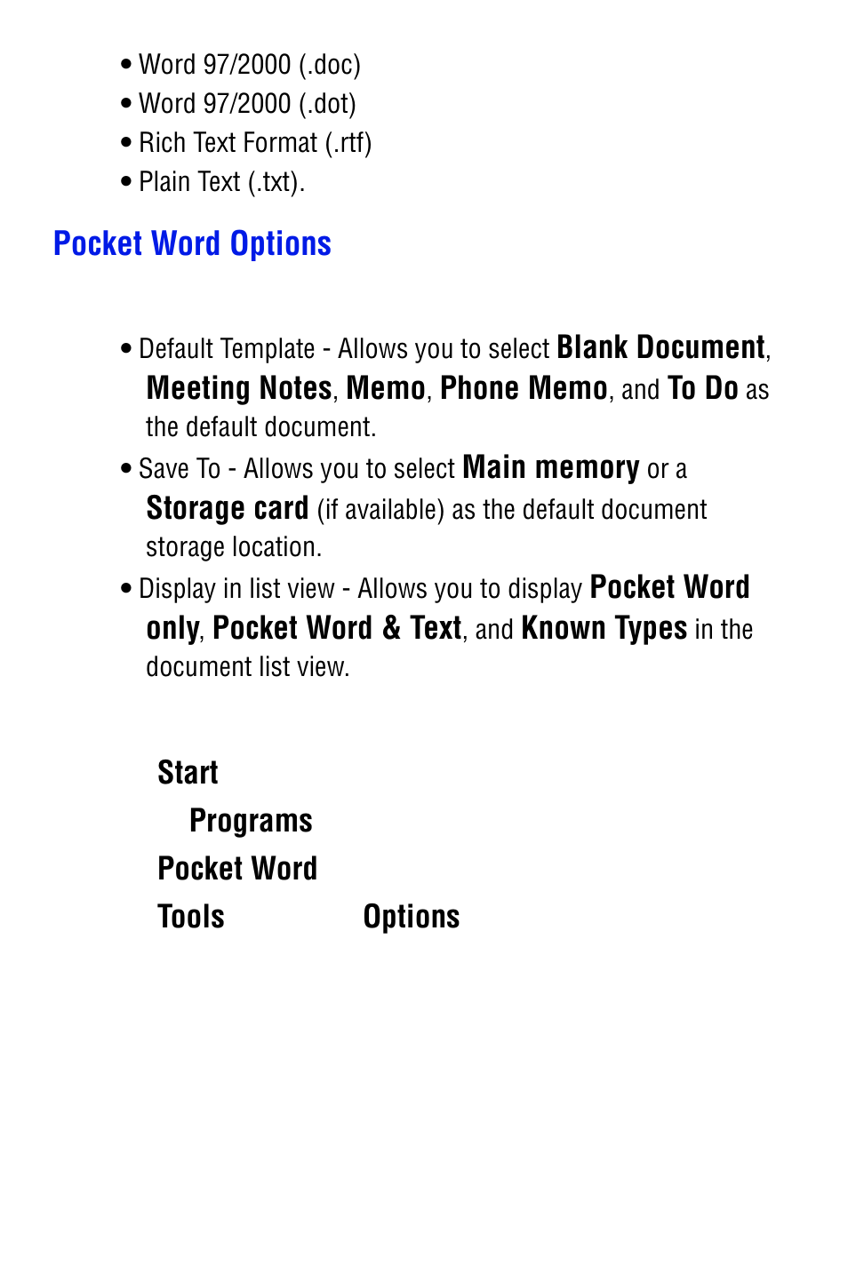 Pocket word options | Samsung SPH i700 User Manual | Page 121 / 186