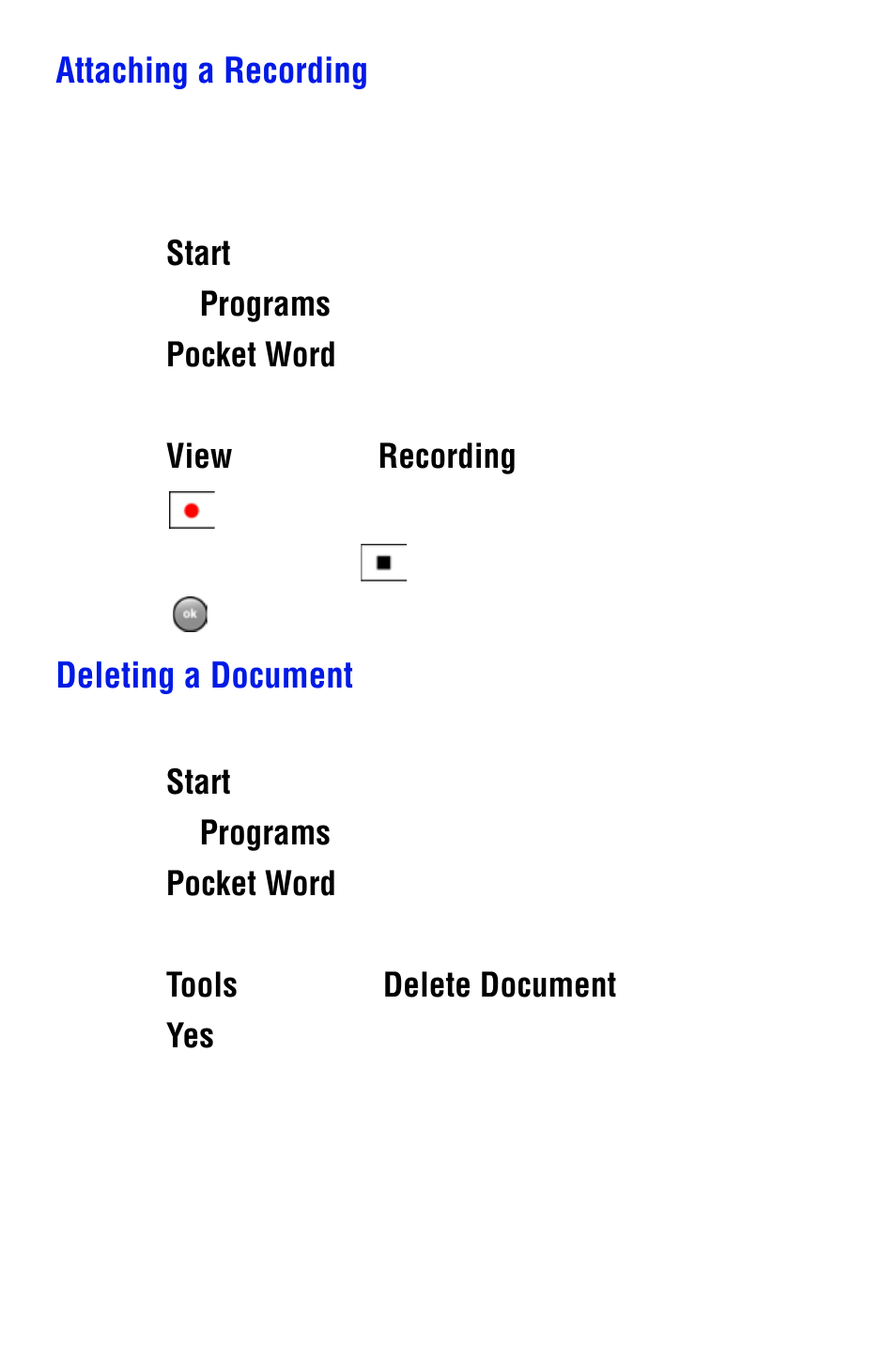 Attaching a recording, Deleting a document | Samsung SPH i700 User Manual | Page 122 / 186