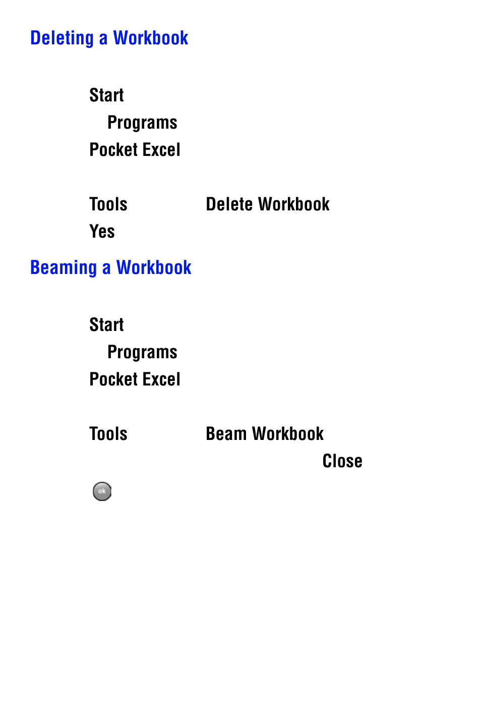 Deleting a workbook, Beaming a workbook | Samsung SPH i700 User Manual | Page 125 / 186
